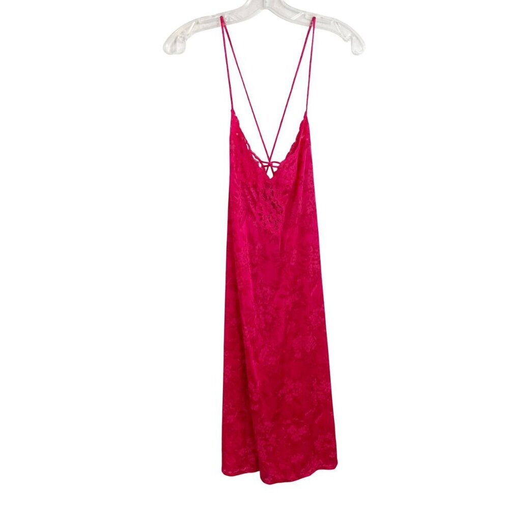 Vintage Vanity Fair Pink Floral Satin Slip Midi Dress Lingerie Y2K Fairy SMALL